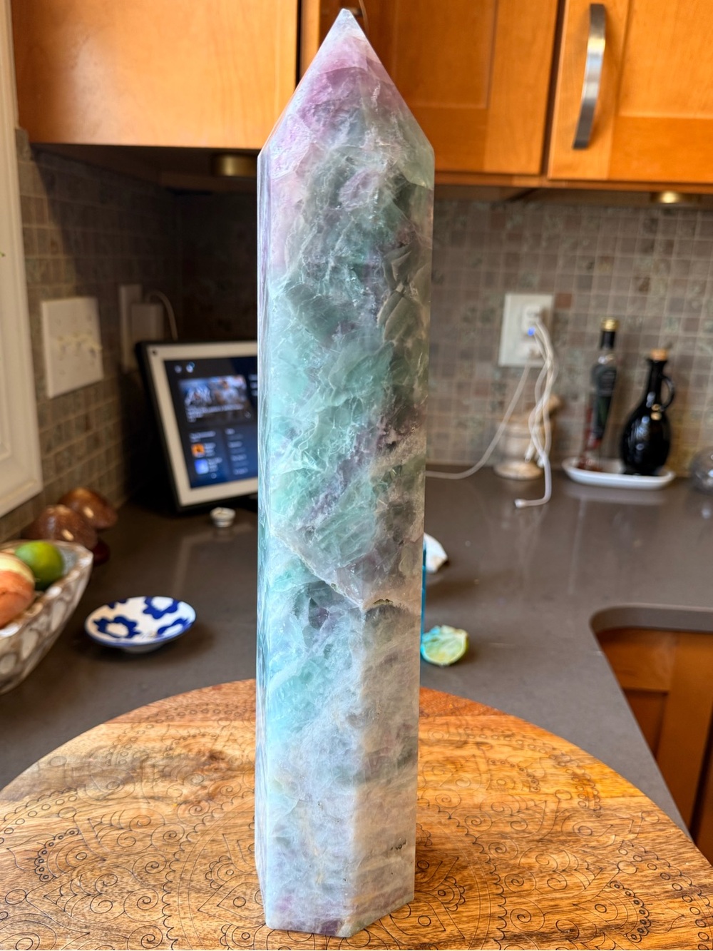 Natural Rainbow Fluorite Tower Crystal ObeliskTower Point 15” — Green & Purple